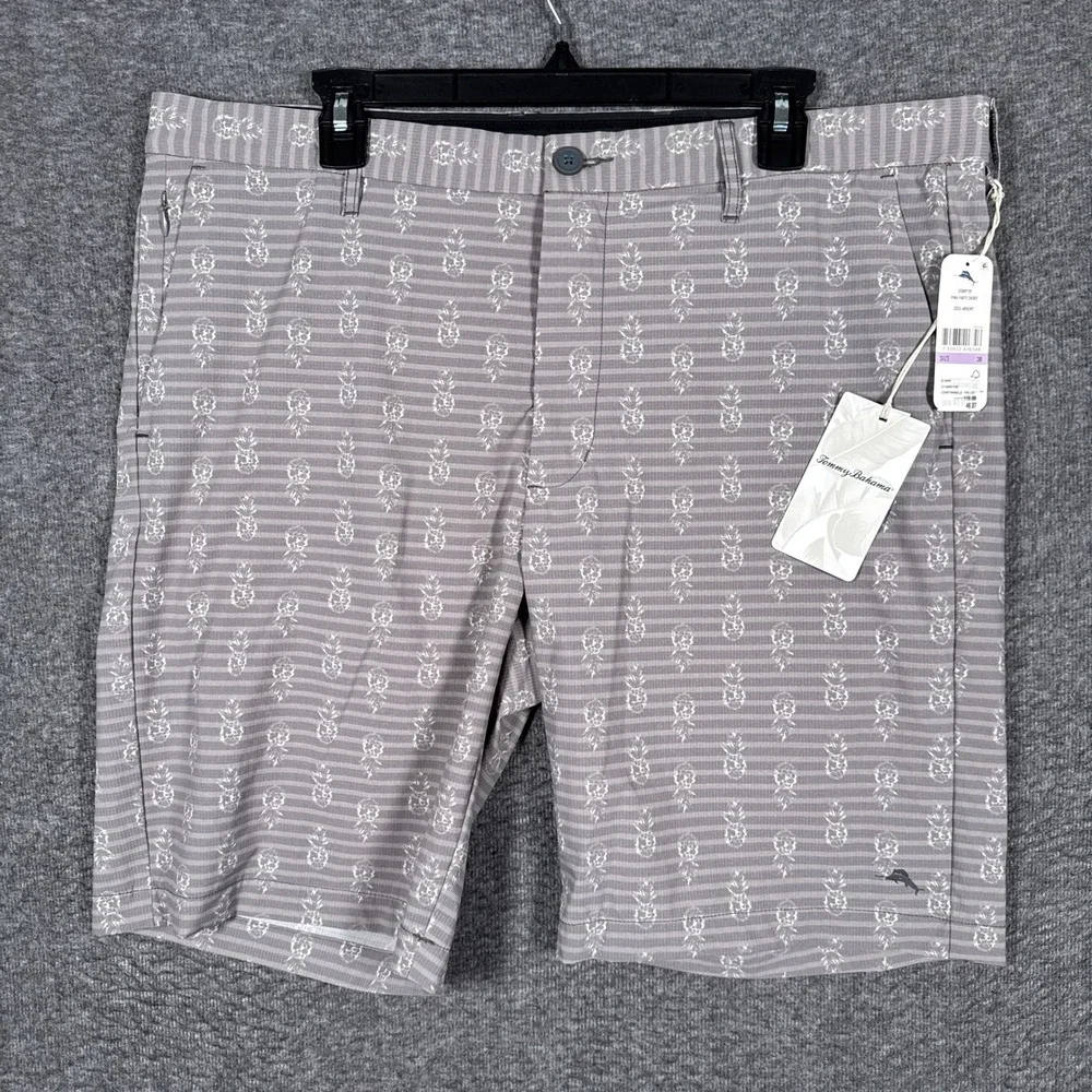 NEW Tommy Bahama Pina Party Shorts‎ Mens 38 Argent Grey Pineapple Stretch Golf